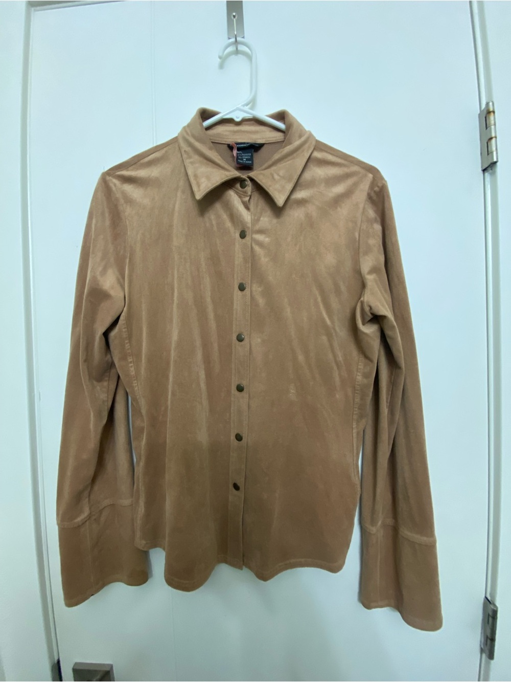 Moda International Men's Tan Button-Down Suede-Feel Shirt